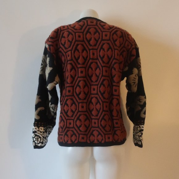 Womens Kitty Hawk By Vivian Wang Black/Multi Print Cardigan Sweater S * - Picture 5 of 6